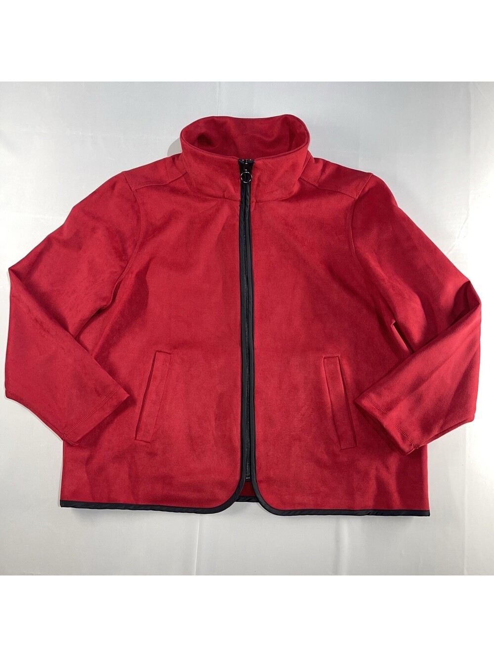 Allison Daley Red Jacket Sz L Full Zip Faux Suede/Velvet Soft Coat Mock Neck $69